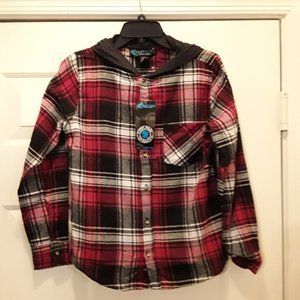 Street Rules Hoodie Youth 14/16 Sweatshirt Button Front Red Multiplaid